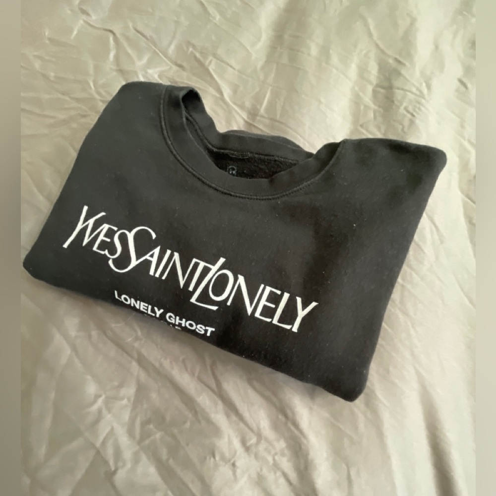 Lonely Ghost “Yves Saint Lonely” Parody Black Crew Sweater- Ladies Large